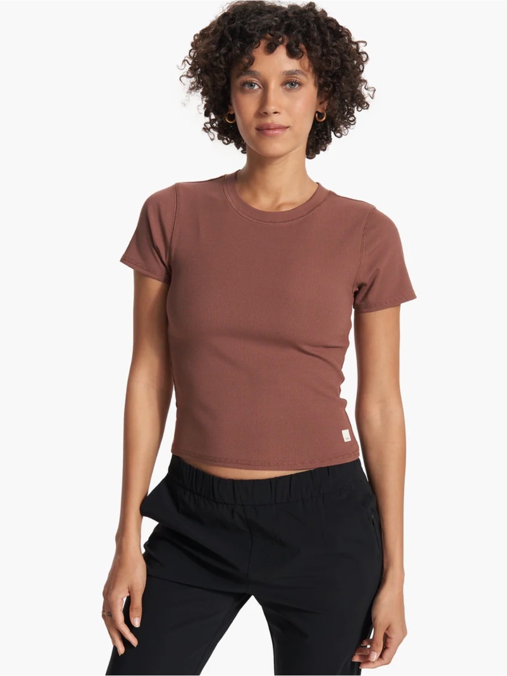 Vuori Women's Ribbed Short Sleeve Crew in Cocoa